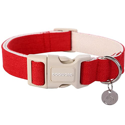 DOGWONG Cotton Hemp Dog Collar, Heavy-Duty Red Dog Collar Adjustable Soft Natural Fabric Pet Dog Collar Cute Wedding Puppy Necklace for Small Medium Large Dogs - color: A: Red, size: X-Small