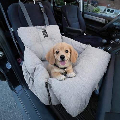 JACKO & CO Premium Dog Car Seat – Safe & Cozy Travel Bed Carrier for Small Dogs, Puppies, Pets, Clip-On Leash, Storage Pockets, Water-Resistant, Machine Wash (Grey, Standard Small (1-25lbs)) - color: Grey, size: Standard Small (1-25lbs)