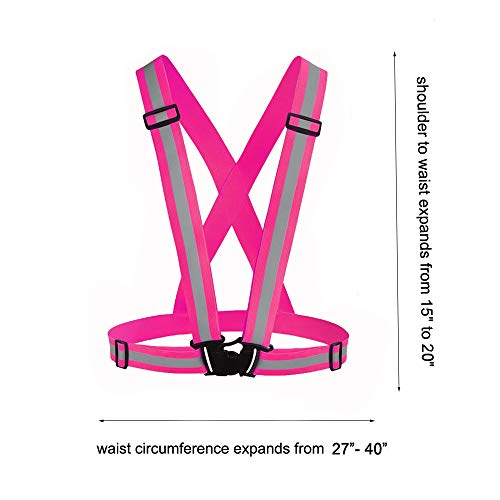Reflective Vest Running Gear 3Pack, Adjustable Safety Vests High Visible Reflective Belt Straps - color: Pink,green,black