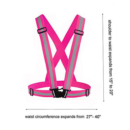 Reflective Vest Running Gear 3Pack, Adjustable Safety Vests High Visible Reflective Belt Straps - color: Pink,green,black