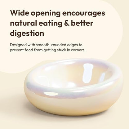 Pebble Pet Bowl Deep Pearl, Ergonomic Dog Cat Feeding Bowl, Flat-Faced Breed, Tilted Ceramic Pet Food Dish, Scooper Eater, Anti-Spill Design, Dishwasher Safe, Modern Pet Bowl, Dry & Wet Diet - color: Pearl