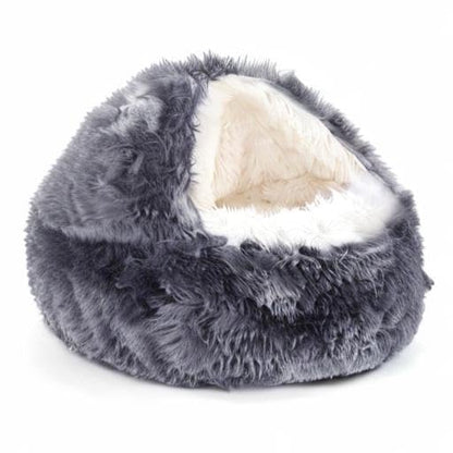 NOYAL Round Hooded Donut Dog Bed for Small & Medium Pets - Plush Fluffy Anti-Anxiety Cat Cave Bed with Cover - color: Bandhnu Dark grey, size: Medium 23.6''
