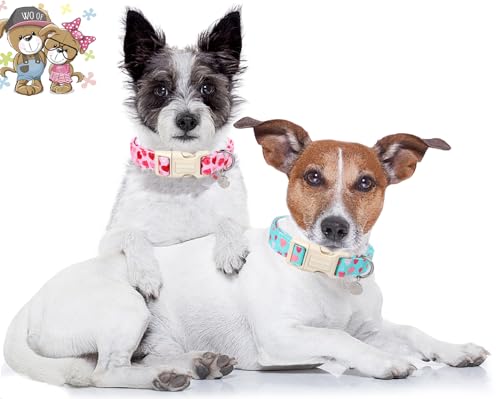 DOGWONG Valentine's Dog Collar - Blue Heart Adjustable Cotton Heart Dog Collar - Perfect for Extra Small, Small, Medium, Large Dogs - color: A: Blue Heart, size: X-Small