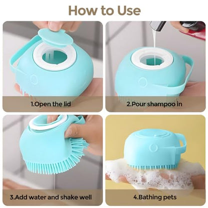 Silicone Dog Bath Brush – Dog Grooming Shampoo Scrubber with Soap Dispenser, Perfect for Shedding, Bathing, and Grooming, Ideal for Short and Long-Haired Dogs, Blue - color: blue