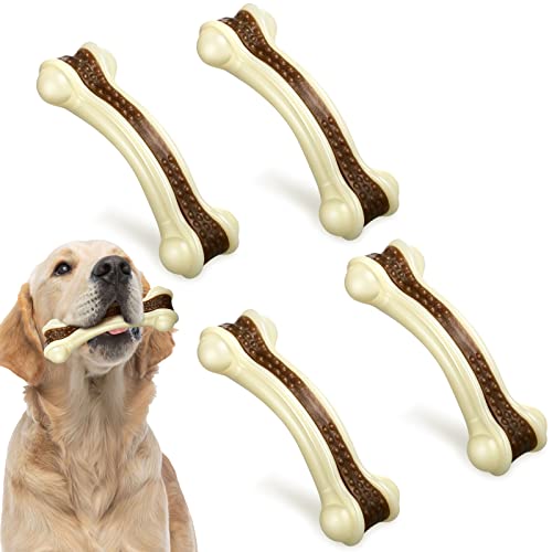 Sosation 4/5 Pack Dog Chew Toys for Aggressive Chewers Indestructible Nylon Dog Bones Beef Flavor Teething Chew Toys Bones for Large/Medium/Small Puppies(Large) - size: Large