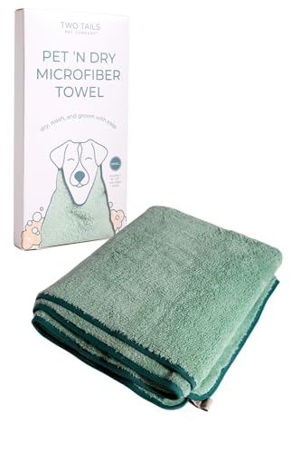 Two Tails Pet Company Pet N’ Dry Microfiber Bath Towel, Absorbent Dog Towels for Drying or Washing Paws, Faces, or Small Dogs, Soft and Lightweight, Fast Drying, Grooming Dog Supplies, Size Small - size: Small