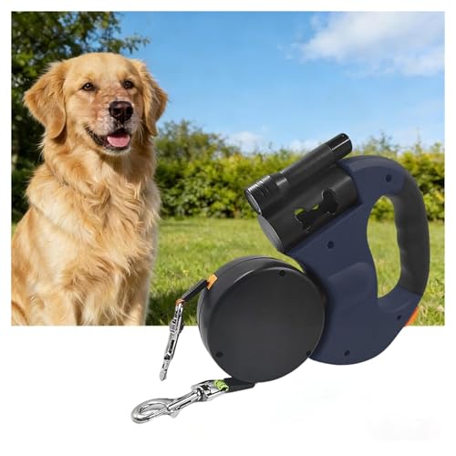 Dual Retractable Dog Leash, Bring A Flashlight and A Stool Bag Holder， 360° Tangle-Free Pet Walker， for 2 Dogs One-Hand Brake for Small Medium Pets(Blue) - color: Blue