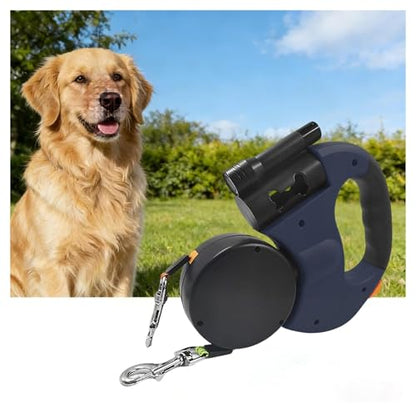 Dual Retractable Dog Leash, Bring A Flashlight and A Stool Bag Holder， 360° Tangle-Free Pet Walker， for 2 Dogs One-Hand Brake for Small Medium Pets(Blue) - color: Blue