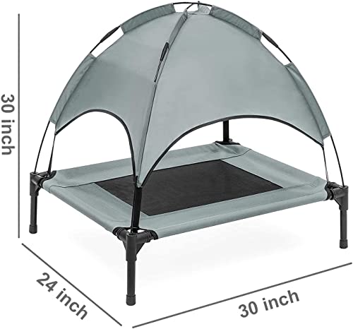 PawfectPals Portable Cooling Waterproof Elevated Heavy Duty Camping Pet Bed and Cot with Detachable Shade for Indoor and Outdoor use (Med) - size: Medium