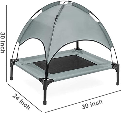 PawfectPals Portable Cooling Waterproof Elevated Heavy Duty Camping Pet Bed and Cot with Detachable Shade for Indoor and Outdoor use (Med) - size: Medium