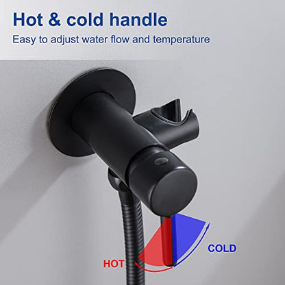 SHAMANDA Wall Mounted Bidet Sprayer Set, Stainless Steel Round Handheld Bidet Attachment, Matte Black, BDS09-7 - color: Matte Black, style: Hot & Cold Water Modes-Round