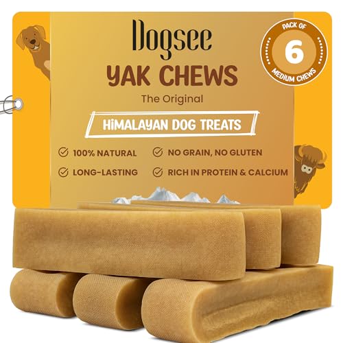 Dogsee Yak Cheese Himalayan Dog Chews 1lb (Medium - 6 Bars), 100% All Natural, 60% Protein, Dog Treats Medium Breed, Yak Chews Long Lasting for Aggressive Chewers, Raw Hide Free - size: Medium (Pack of 6)