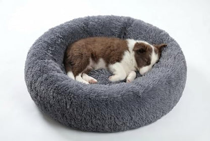 SAVFOX 23 inches Calming Donut Dog Bed - 3X Durable Plush Faux Fur, Machine Washable & Non-Slip, Fits up to 25 lbs, Dark Grey - color: Dark Grey, size: Small | 23"x23"