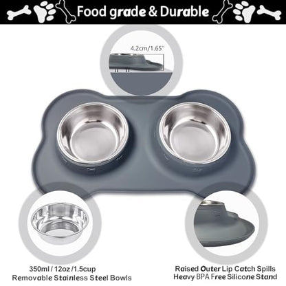AsFrost Dog Food Bowls Stainless Steel Dog Food and Water Bowl Set, Dog Dishes No Spill Non Slip Silicone Mat, Dog Bowls for Small Medium Size Dogs Cat Puppy Pet Food Feeding Bowls, Grey, 12oz - color: Grey, size: 1½ Cup/12 oz each