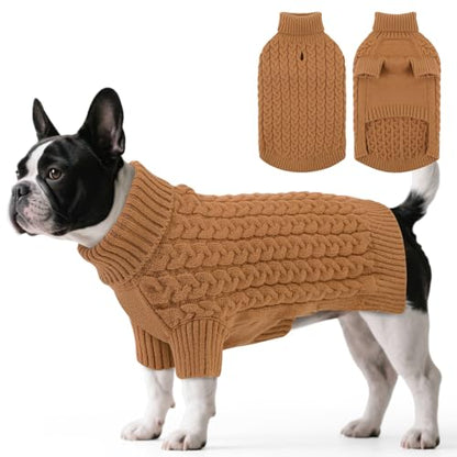 SAWMONG Dog Sweater, Dog Sweaters for Large Dogs Girls Boys, Pullover Turtleneck Knitted Doggy Sweatshirt, Cold Weather Pet Clothes（Khaki, Large - color: Khaki, size: Large