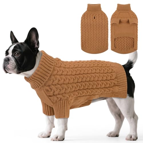 SAWMONG Dog Sweater, Dog Sweaters for Medium Dogs Girls Boys, Pullover Turtleneck Knitted Doggy Sweatshirt, Cold Weather Pet Clothes（Khaki, Medium - color: Khaki, size: Medium