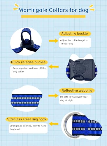 Martingale Dog Collars with Quick Release Buckle, Heavy Duty Nylon Reflective Dog Collar, NO Pull Walking Training Collar for Large, Medium, Small Dogs (Blue, Extra Small) - color: Blue, size: Extra Small