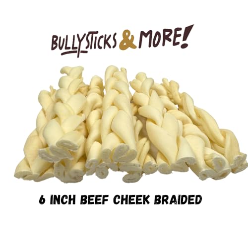BULLYSTICKS & MORE Beef Cheek Braids for Dogs (6" Thick - 12 Count)- Bones for Dogs - Dog Parents Choice - Premium Beef Cheek Rolls