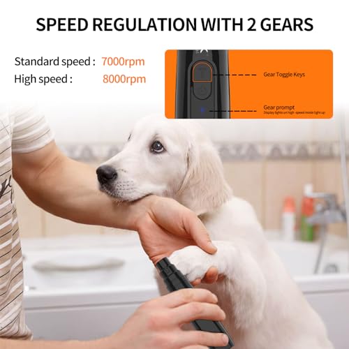K&K Dog Nail Grinder, Professional Dual Speed Rechargeable Pet Nail Trimmer with LED Light, Painless Paws Nail Grinder for Dogs Claws, for Small Medium Large Cats & Dogs Visit the Store