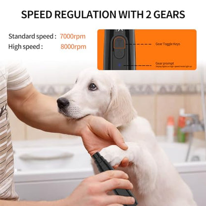K&K Dog Nail Grinder, Professional Dual Speed Rechargeable Pet Nail Trimmer with LED Light, Painless Paws Nail Grinder for Dogs Claws, for Small Medium Large Cats & Dogs Visit the Store