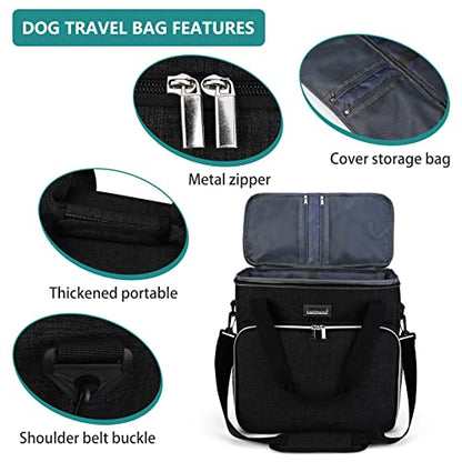 BAGLHER Dog Travel Bag, Pet Travel Bag (ALL Pet Travel Supplies), With 2 Pet Food Containers and 2 Collapsible Silicone Bowls; Essential Kits for Travel Black - color: Black, size: Medium