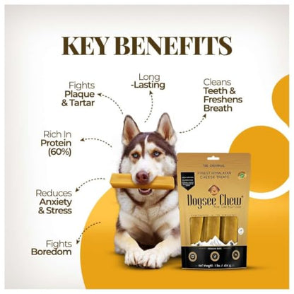 Dogsee Yak Cheese Himalayan Dog Chews 1lb (Medium - 6 Bars), 100% All Natural, 60% Protein, Dog Treats Medium Breed, Yak Chews Long Lasting for Aggressive Chewers, Raw Hide Free - size: Medium (Pack of 6)