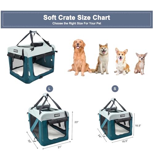 JESPET Soft Dog Crates Kennel for Pets, 3 Door Soft Sided Folding Travel Pet Carrier with Straps and Fleece Mat for Dogs, Cats (8-Teal Blue, Large(30" L x 21" W x 23" H)) - color: 8-Teal Blue