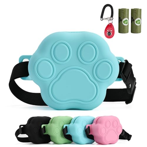 Dog Treat Pouch with Training Clicker and 2 Poop Bags, 1.8 Cup Small Sealable Zipper Silicone Fanny Pack with Waist Belt, Pet Puppy Training & Walking Essentials (Blue) - color: Blue