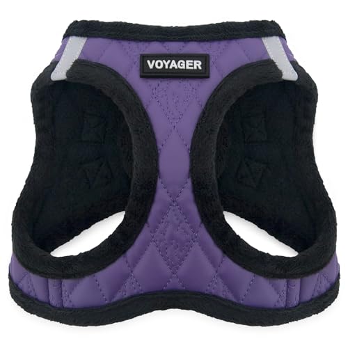 Best Pet Supplies - All Weather Plush, Reflective, No Pull Harness for Small, Medium Dogs, Cats - Secure with Hook & Loop Fastener, Buckle, Double D-Rings - Purple Faux Leather, L - color: Purple Faux Leather, size: L