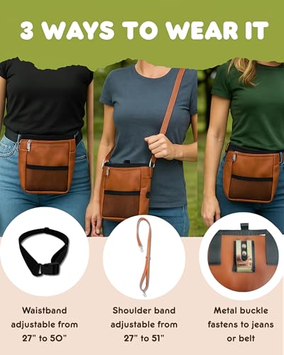 OtterPets Large Dog Treat Pouch PU Leather with Clicker, Magnetic Clasp, Fits All Phones, 4 Cups, Hands-Free Pouches for Dog Training Treat Pouch, Built in Poop Bag Holder