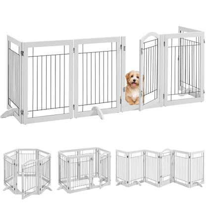 Topeakmart Extra Wide Pet Gate 6 Panels Freestanding Dog Gate for Doorway Stairs Dog Fence with 3 Support Feet, White