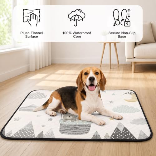 Panda Elephant Hot Air Balloon Washable Pee Pads for Dogs, Charcoal Gray Silver Reusable Puppy Pad Waterproof & Non-Slip, Multi-Use Potty Training Mat for Crates, Indoor, Outdoor 24"x18" - size: 24"x18"
