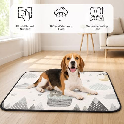 Panda Elephant Hot Air Balloon Washable Pee Pads for Dogs, Charcoal Gray Silver Reusable Puppy Pad Waterproof & Non-Slip, Multi-Use Potty Training Mat for Crates, Indoor, Outdoor 24"x18" - size: 24"x18"