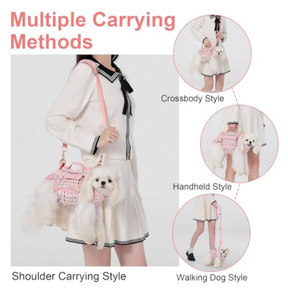 Wakytu Dog Lift Harness Dog Carrier Sling for Small Dogs & Cats,S | stylish puppy sling carrier with handle & pocket,adjustable leash,walking & travel - color: 2.0 Pink, size: Small(4-8 LBS)