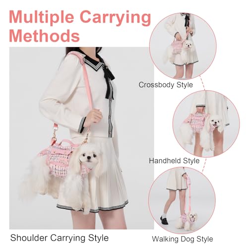 Wakytu Dog Lift Harness Dog Carrier Sling for Small Dogs & Cats,S | stylish puppy sling carrier with handle & pocket,adjustable leash,walking & travel - color: 2.0 Pink, size: Small(4-8 LBS)
