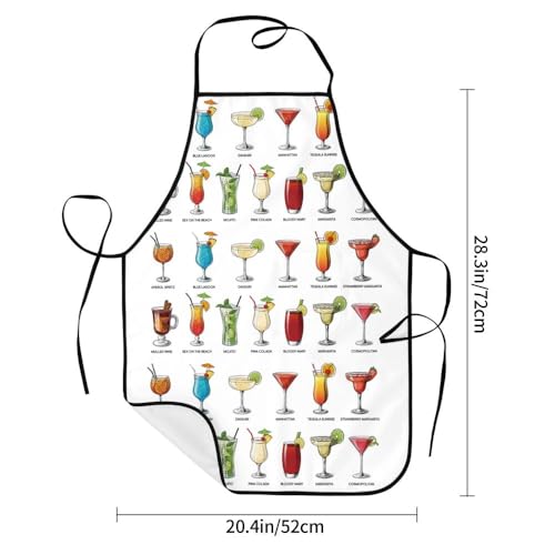 Women Men Bib Aprons Chef Cooking Apron With Pockets For Kitchen Grilling Bbq Painting Gardening - color: Cocktails