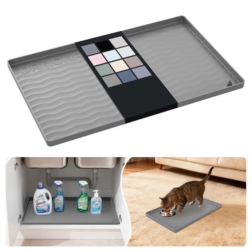 URMONA Waterproof Silicone Under Sink Mat 19'' x 12'' Shelf Liner for Kitchen and Bathroom, Cabinet and Counter Protector, Storage and Organizers, Litter Mat, Pet Cat Puppy Essentials(Beige) - color: Beige, size: 12"W x 19"L