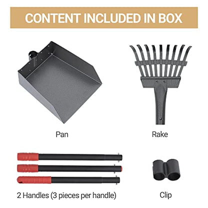 Heeyoo Dog Pooper Scooper, Dog Poop Tray and Rake Set, Pet Waste Removal Scoop with Long Adjustable Sectional Stainless Handles - color: Black/Red