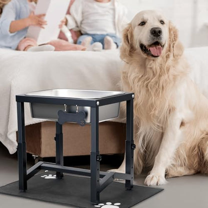 2 Gallon Elevated Large Dog Water Bowl, 4 Adjustable Height 10.5-15.8'' Raised Stainless Steel Bowl Stand with Anti-Slip Mat for Large Breed, Metal Dog Feeding Station for Relief Joint Pressure - size: 2 Gallon