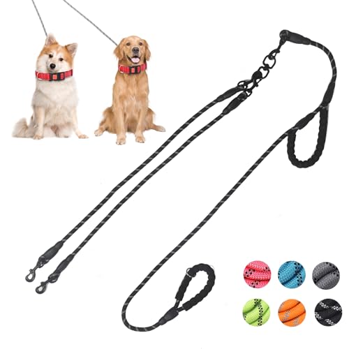 Dual Dog Leash, 360° Anti-Tangle, No Pull, Double Handle & Reflective Double Dog Leash – Perfect for Small/Medium Dogs - color: Black, size: 2 Way