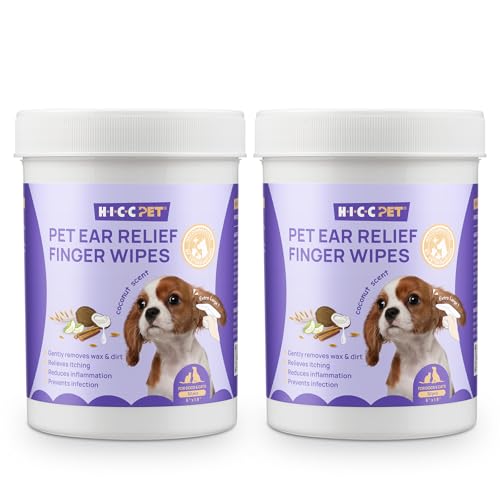 HICC PET Ear Cleaner Finger Wipes for Dogs & Cats, Clean Wax, Dirt & Odor, Soothing Itchy Ears, Gentle and Hypoallergenic Ear Cleaning Wipes for Daily Care-100ct(Coconut Scent) - size: 100 Count