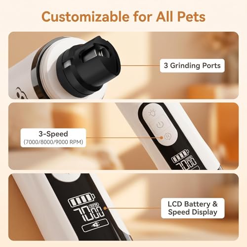 silent paws Quiet Pet Nail Grinder with LCD& Light | Quiet Dog Nail Grinder Suits Sensitive Pets. 3 Speeds Nail Trimmers for Small to Large Dogs ,Cats and Other Animals.
