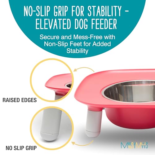 Messy Mutts Elevated Double Feeder with Stainless Bowls | Adjustable Height 3”, 5”, or 10” | Adjustable Standing Feeder for Dogs | 5 Cups per Bowl | Watermelon - color: Watermelon