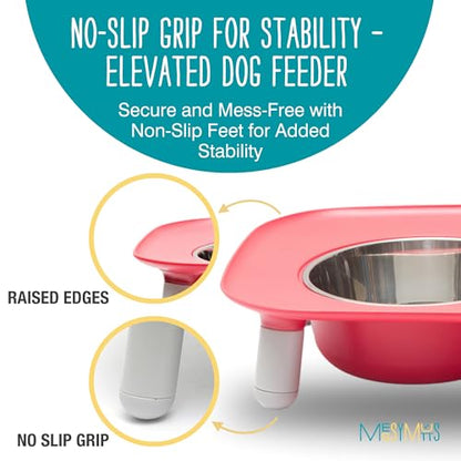Messy Mutts Elevated Double Feeder with Stainless Bowls | Adjustable Height 3”, 5”, or 10” | Adjustable Standing Feeder for Dogs | 5 Cups per Bowl | Watermelon - color: Watermelon