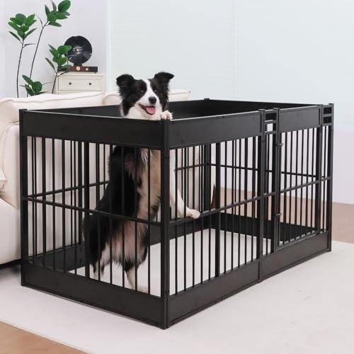 Dog Playpen, 31.5" Height Dog Pen Indoor, Heavy Duty, Safe and Sturdy, Furniture Style Puppy playpen - color: Black, style: 6 Panels (31.5" High)