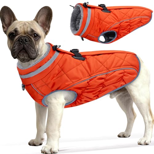 Dog Coat, Warm Dog Winter Coat for Medium Dogs, Waterproof Jacket with Harness Built in, Reflective Turtleneck Cold Weather Coats with Zipper,Pet Fleece Vest Snow Jacket, Orange M - color: Orange, size: M