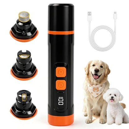 Upgraded Ultra Quiet Dog Nail Grinder with LED Light & Safety Guard - Rechargeable Adjustable Speed Pet Nail Trimmer for Painless Grooming of Dogs & Cats