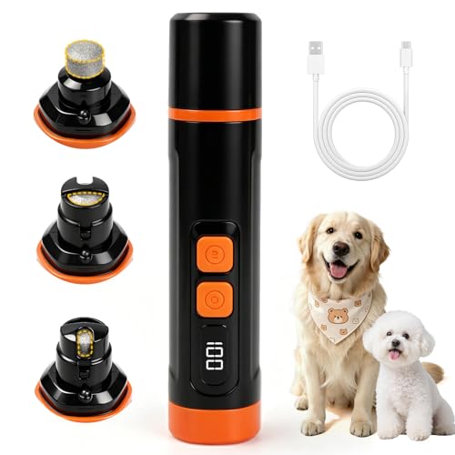 Upgraded Ultra Quiet Dog Nail Grinder with LED Light & Safety Guard - Rechargeable Adjustable Speed Pet Nail Trimmer for Painless Grooming of Dogs & Cats