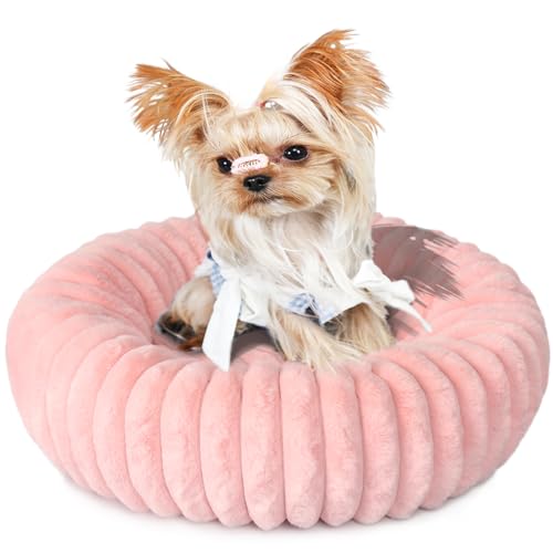 Pink Puppy Beds for Small Dogs and Kitty Washable Soft Comfort Donut Cute Cuddle Dog Bed with Sides Cat Beds for Indoor Cats,Round Corduroy Fleece Pet Bed for Small Cats and Tiny Dogs Girl,16x16Inches - color: Blush Pink, size: 16"L x 16"W x 3.5"Th