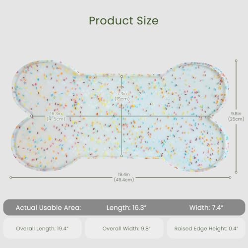 PWTAA Dog Food Mat Anti-Slip Silicone Dog Bowl Mat Thicker Pet Placemat Waterproof Cat Feeder Pad with Raised Edge Puppy Kitten Feeding Mats Suitable Small Medium-Sized Dogs Cats Eating Tray - 2PCS - color: Donut White, size: 19.4" x 9.8"-2PCS